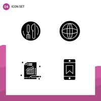 Stock Vector Icon Pack mit 4 Zeilen Zeichen und Symbolen für Hotel Analytics Plate Global Report editierbare Vektordesign-Elemente