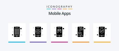 Mobile Apps Glyph 5 Icon Pack inklusive Instant Messenger. Blase. Pflege. App. Handy, Mobiltelefon. kreatives Symboldesign vektor