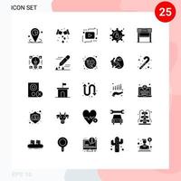 Mobile Schnittstelle solider Glyph-Satz von 25 Piktogrammen der Endspeicherung von Inhalten, die große Datenentwicklungsmedien bearbeiten, bearbeitbare Vektordesign-Elemente vektor