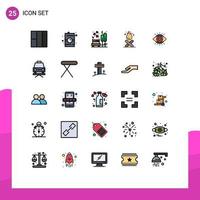 Stock Vector Icon Pack mit 25 Zeilen Zeichen und Symbolen für Bildung Augenbank Feuer Lagerfeuer editierbare Vektordesign-Elemente