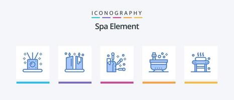 Spa Element Blue 5 Icon Pack inklusive Massage. Yoga. Akupunktur. Wanne. Schönheit. kreatives Symboldesign vektor