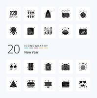 20 solides Glyphen-Icon-Pack für das neue Jahr wie Dekorations-Lautsprecherkarten-Soundwunsch vektor