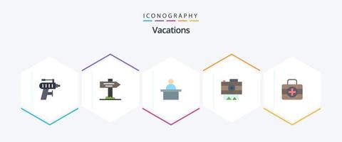 Urlaub 25 Flat Icon Pack inklusive . Mediziner. Professor. Erste-Hilfe-Set. Nocken vektor