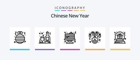 chinesische neujahrslinie 5 icon pack inklusive blume. China. Festival. Neujahr. Chinesisch. kreatives Symboldesign vektor