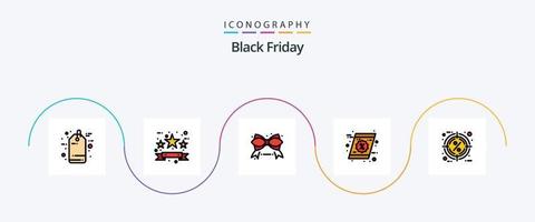 Black Friday Line Filled Flat 5 Icon Pack inklusive Hot. Einkaufen. schwarzer Freitag. Geschenk. Coupon vektor