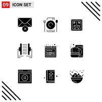 Stock Vector Icon Pack mit 9 Zeilen Zeichen und Symbolen für Mockup digitale alkoholische Daten computerbearbeitbare Vektordesign-Elemente