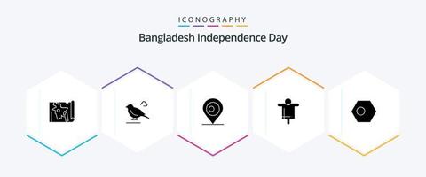 Bangladesch-Unabhängigkeitstag 25 Glyphen-Symbolpaket einschließlich Bangladesch. asiatisch. Lage. Vogelscheuche. Bauernhof vektor