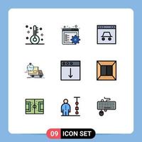 Satz von 9 kommerziellen Filledline-Flachfarbpaketen für App-Transportseite Versand Lieferung editierbare Vektordesign-Elemente vektor