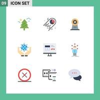 Stock Vector Icon Pack mit 9 Zeilen Zeichen und Symbolen für Browser Earth Camera Save the World grün editierbare Vektordesign-Elemente