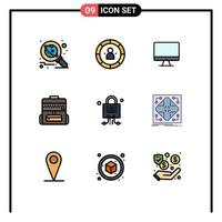 9 kreativ ikoner modern tecken och symboler av låsa utbildning förvaltning väska skärm redigerbar vektor design element