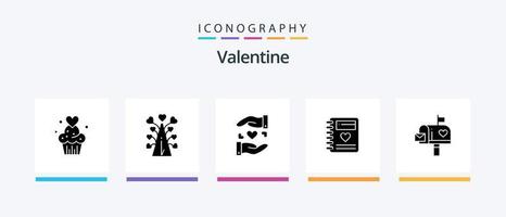 valentine glyf 5 ikon packa Inklusive dag. alla hjärtans dag. kärlek. alla hjärtans dag. kreativ ikoner design vektor