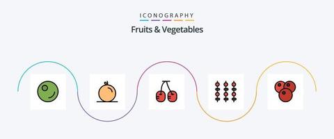 frukt och grönsaker linje fylld platt 5 ikon packa Inklusive . grill. frukt. körsbär vektor