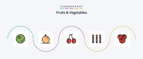 Obst- und Gemüselinie gefülltes flaches 5-Icon-Paket einschließlich . Grill. Obst. Kirsche vektor