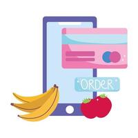 online-marknad, beställning av smarttelefoner, digital betalning, livsmedelsbutik hemleverans vektor