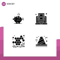 Gruppe von 4 soliden Glyphenzeichen und Symbolen für Piggybank Youtube sicheres Lernen Honig editierbare Vektordesign-Elemente vektor