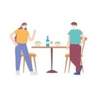 Restaurant soziale Distanzierung, Paar essen zusammen zu Abend, Covid 19 Pandemie, Prävention von Coronavirus-Infektion vektor