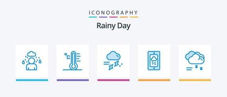 Rainy Blue 5 Icon Pack inklusive Wolkenregen. Wetter. Wolke. Kreide. Donner. kreatives Symboldesign vektor