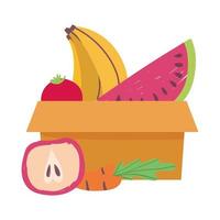 kartong vattenmelon banan och äpple, matleverans i livsmedelsbutik vektor