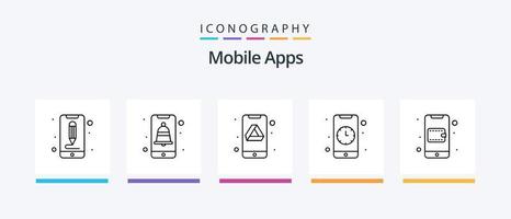 Mobile Apps Line 5 Icon Pack inklusive Interaktion. App. online. offene Nachricht. Botschaft. kreatives Symboldesign vektor