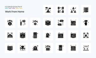 25 Arbeit von zu Hause aus solides Glyphen-Icon-Pack vektor