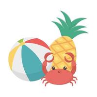 Sommerreise und Urlaub Ananas Strandball und Krabbe vektor