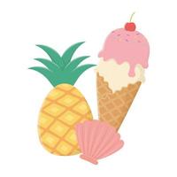 Sommerreise und Urlaub Eistüte Ananas und Schale vektor