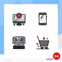 4 thematische Vektor-Fülllinien-Flachfarben und editierbare Symbole von Computerbuch-Ausrüstung mobiles Wissen editierbare Vektordesign-Elemente vektor