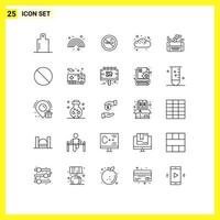 Piktogramm-Set aus 25 einfachen Zeilen von Facebook-Spiel keine bearbeitbaren Vektordesign-Elemente für mobile Brötchen vektor