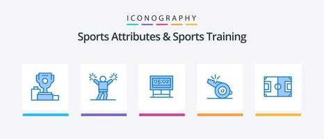 sporter attribut och sporter Träning blå 5 ikon packa Inklusive fält. sport. fläkt. domare. resultattavlan. kreativ ikoner design vektor