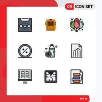 Stock Vector Icon Pack mit 9 Zeilenzeichen und Symbolen für Markt e Kopfbedeckungen Rabatt Nacht editierbare Vektordesign-Elemente