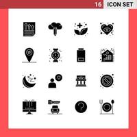16 solides Glyphenpaket der Benutzeroberfläche mit modernen Zeichen und Symbolen der militärischen Liebe, alternative Herzmedizin, editierbare Vektordesignelemente vektor