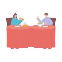 restaurang social distansering, människor som äter mat ensamma vid borden, covid 19 pandemi, förebyggande av koronavirusinfektion vektor
