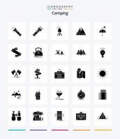 Creative Camping 25 Glyph Solid Black Icon Pack wie Camping. wandern. Camping. Sonne. Natur vektor