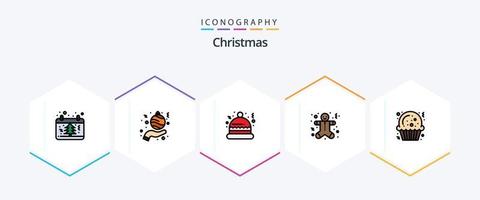 Christmas 25 Filledline Icon Pack inklusive Keks. Feiertage. Hand. Lebkuchenmänner. Weihnachten vektor