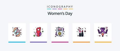 Womens Day Line gefüllt 5 Icon Pack inklusive Blume. Damen. Herz. Frauen. Aufhören. kreatives Symboldesign vektor