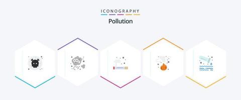 Umweltverschmutzung 25 Flat Icon Pack einschließlich Umweltverschmutzung. Rauch. Verschmutzung. Verschmutzung. Feuer vektor