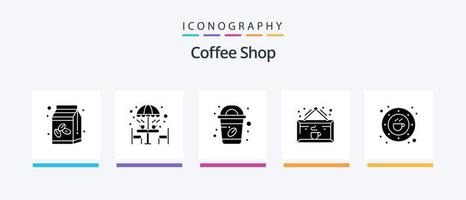 Coffee Shop Glyph 5 Icon Pack inklusive Bohne. Tasse. Regenschirm. Kaffee. Getränk. kreatives Symboldesign vektor