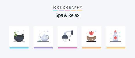 Spa und Relax Flat 5 Icon Pack inklusive Spa. Tropfer. Schönheit. Kraut. Bad. kreatives Symboldesign vektor