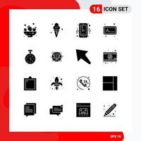 fast glyf packa av 16 universell symboler av räkna tid mobil stoppur Foto redigerbar vektor design element