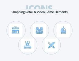 shoping detaljhandeln och video spel element blå ikon packa 5 ikon design. säkerhet. jacka. sporter. marknadsföra. uppkopplad vektor