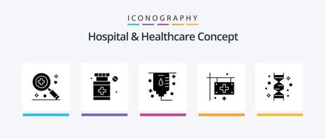 Krankenhaus- und Gesundheitskonzept Glyphe 5 Icon Pack einschließlich . Chromosom. Genom. kreatives Symboldesign vektor
