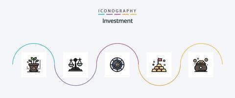 investering linje fylld platt 5 ikon packa Inklusive sparande. pengar. mynt. investering. rik vektor