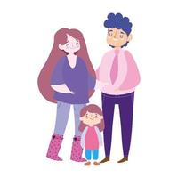 Vater Teen Mädchen und kleine Tochter Zeichentrickfigur, Familientag vektor