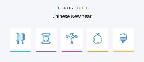 chinesisches neues jahr blau 5 icon pack inklusive chinesisch. Laterne. chinesischer Knoten. Chinesisch. Apfel. kreatives Symboldesign vektor