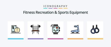 kondition rekreation och sporter Utrustning linje fylld 5 ikon packa Inklusive rep. hoppa. skateboard. aktivitet. sporter. kreativ ikoner design vektor