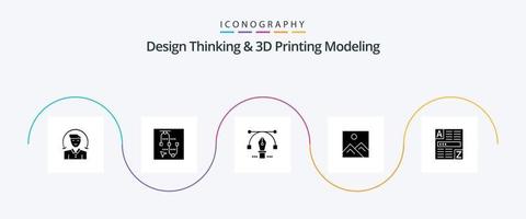 Design Thinking und D Printing Modeling Glyph 5 Icon Pack inklusive Browser. Bild. Pfeil. Bild. Bildung vektor
