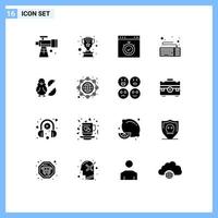 modern uppsättning av 16 fast glyfer och symboler sådan som ägg hårdvara browser enhet tid redigerbar vektor design element