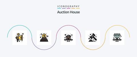 auktion linje fylld platt 5 ikon packa Inklusive juvel. premie. Hem. bankverksamhet. klubban vektor