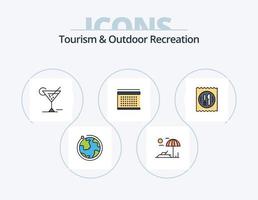 Tourismus- und Outdoor-Erholungslinie gefüllt Icon Pack 5 Icon Design. Tasche . Bild. Kalender. Foto. Kamera vektor