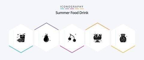 Summer Food Drink 25 Glyphen-Icon-Pack inklusive Sommer. Erdbeere. Sommer. Sommer. Lebensmittel vektor